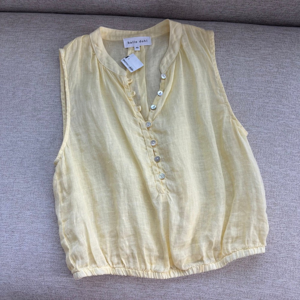 NWT Bella Dahl Linen Top XS Yellow Button Front Coastal Chic Cottage Preppy